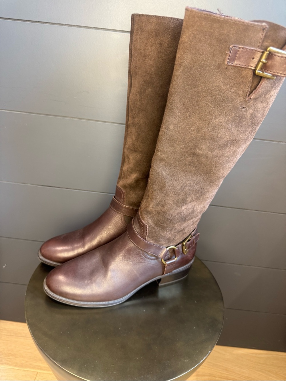 Lauren Ralph Lauren Mccleod Riding Boot Brown Leather Suede Classic Quiet Luxury